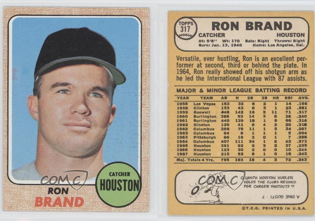 1968 Topps 317 Ron Brand Houston Astros Baseball Card eBay