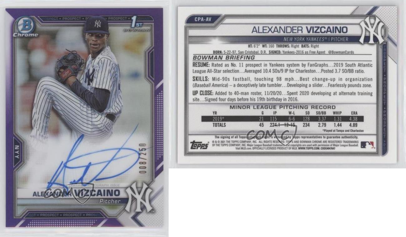 2021 Bowman Chrome Prospect Purple Refractor /250 Alexander Vizcaino Auto