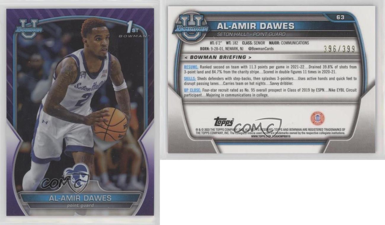 2022-23 Bowman U Chrome Purple Refractor /399 Al-Amir Dawes #63 - Picture 3 of 4