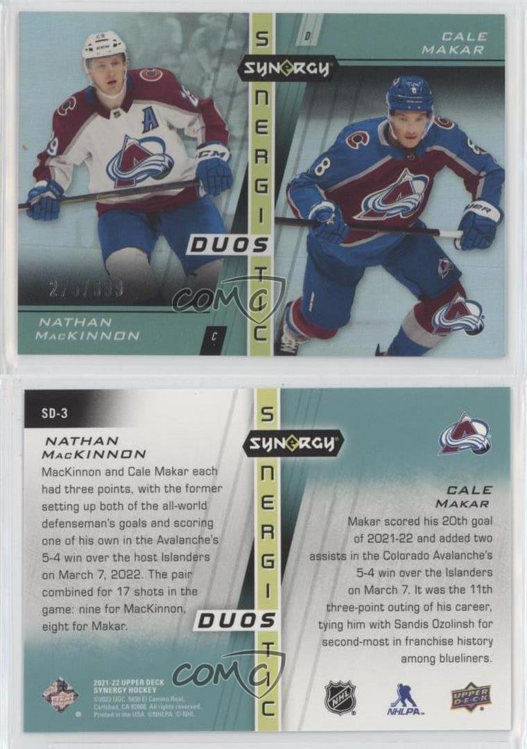 2021 Upper Deck Synergy Synergistic Duos Stars /999 Nathan MacKinnon Cale Makar