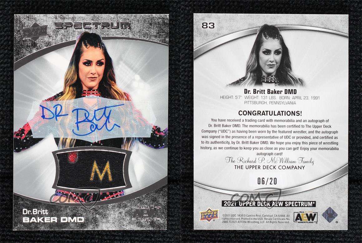 2021 Upper Deck AEW Spectrum Memorabilia /20 Dr Britt Baker #83 Rookie Auto RC