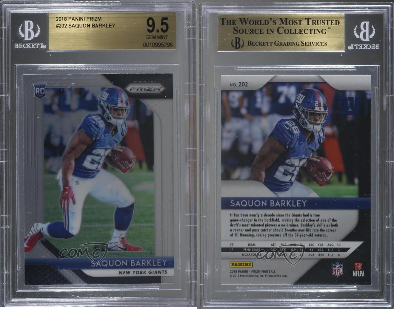 2018 Panini Prizm Rookie Saquon Barkley #202 BGS 9.5 GEM MINT Rookie RC - Picture 3 of 3