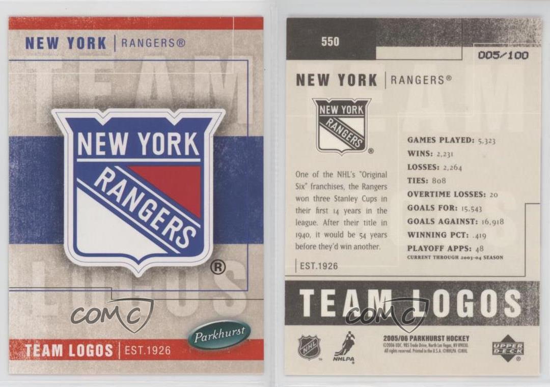 Logotipos del equipo Parkhurst 2005-06 facsímil automático/100 New York Rangers #550 - Imagen 3 de 3