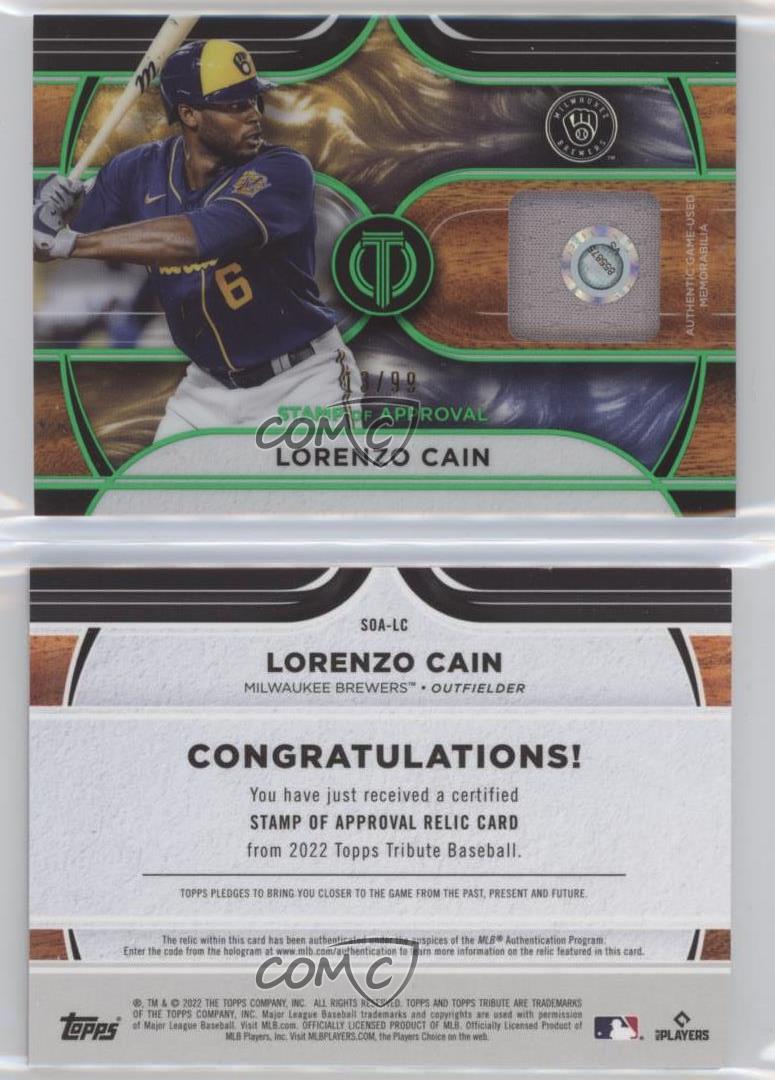 2022 Topps Tribute Lorenzo Cain Stamp of Approval SOA-LC Milwaukee