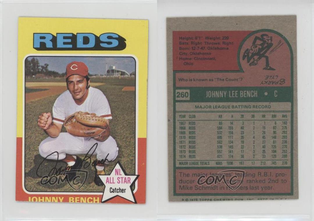 1975 Topps Johnny Bench #260 PSA Mint 9. Baseball Cards Singles