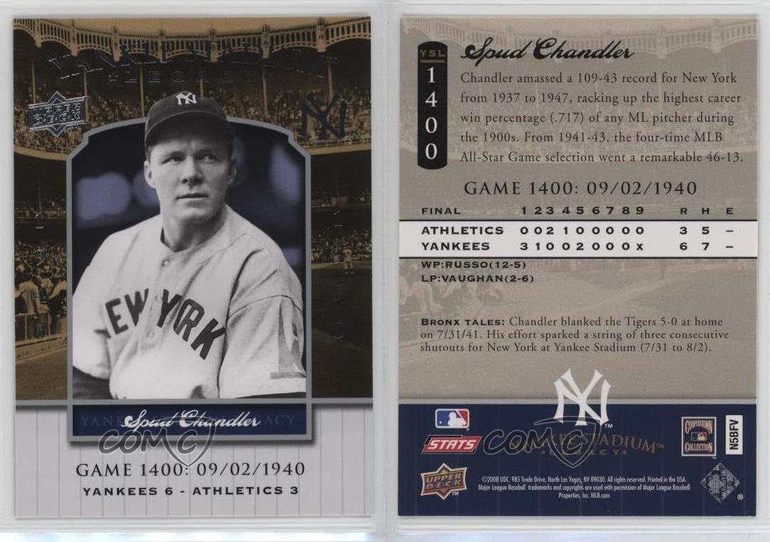 2008 Upper vendu Deck Yankee Stadium Legacy Spud Chandler #YSL1400