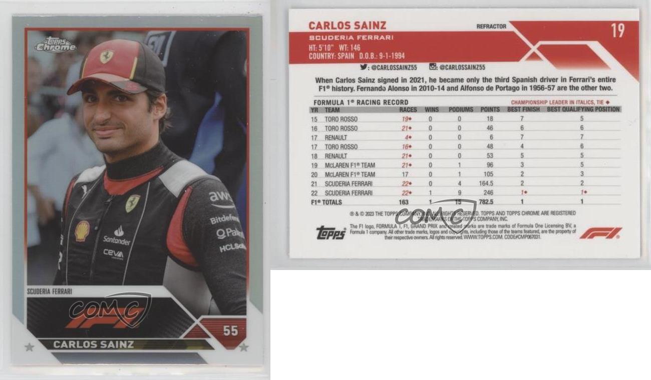 2023 Topps Chrome Formula 1 F1 Drivers Refractor Carlos Sainz #19