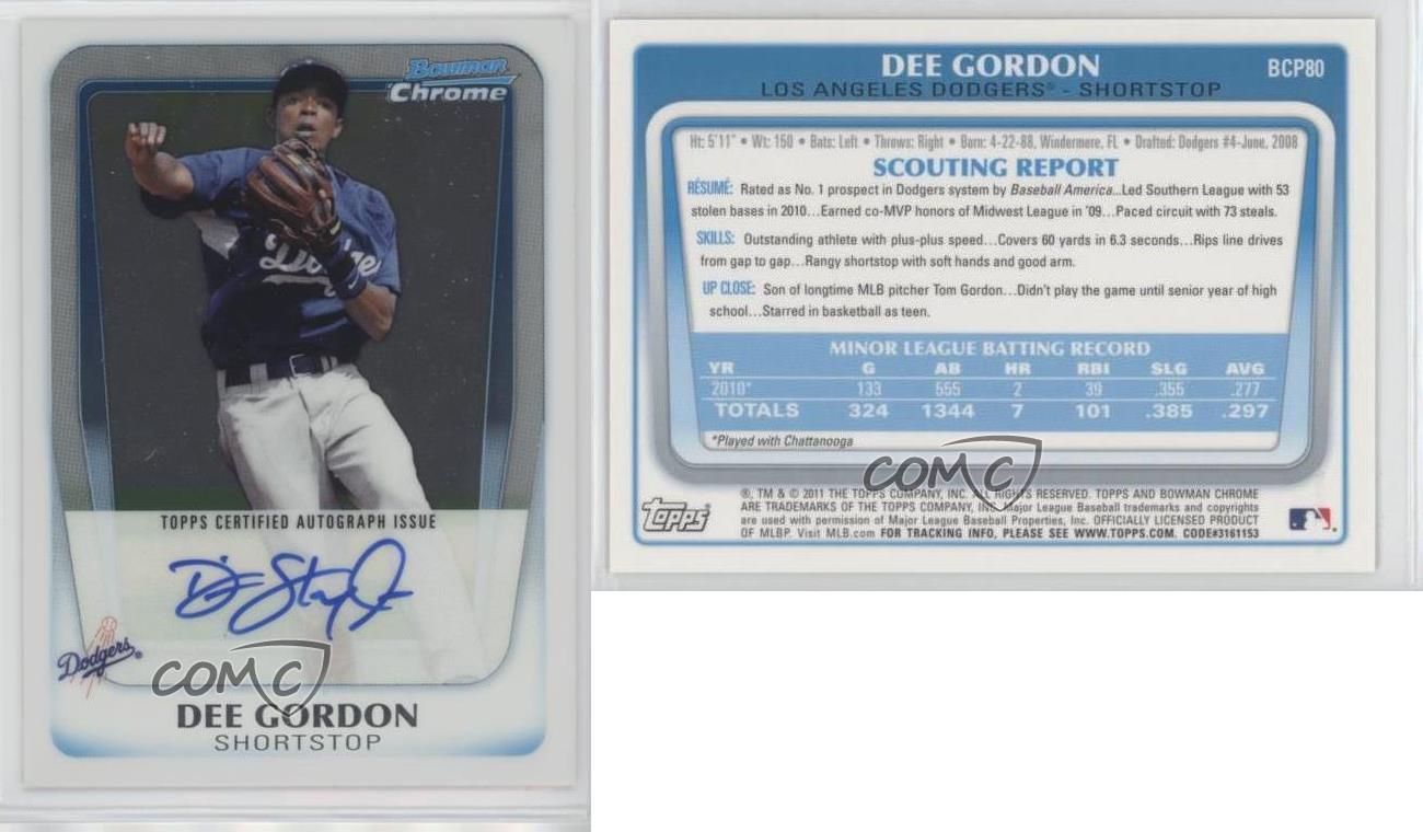 2011 Bowman Chrome #BCP80 Dee Gordon 1st Bowman Los Angeles