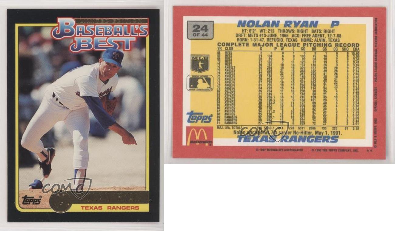 1992 Topps McDonald's Limited Edition Baseball's Best Nolan Ryan #24 HOF