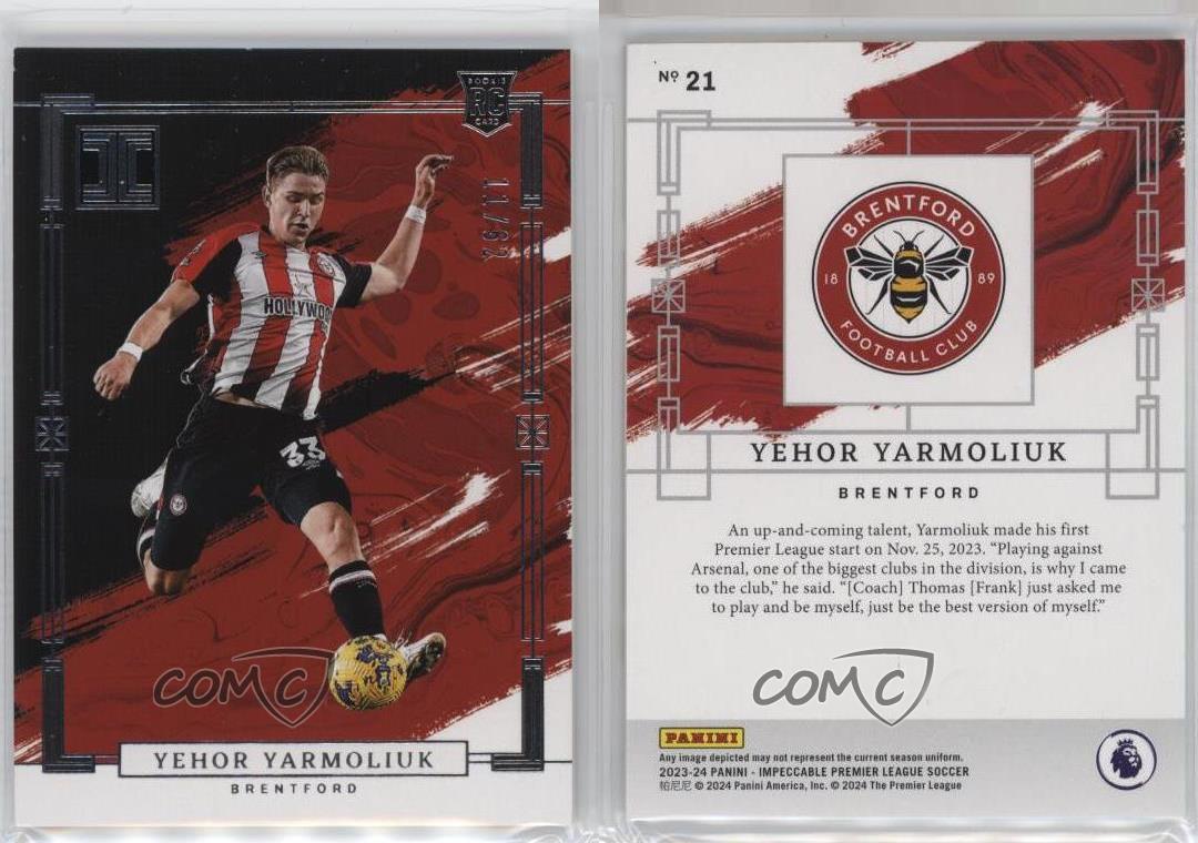 Panini Impecable Premier League 2023-24/62 Yehor Yarmoliuk #21 Rookie RC - Imagen 3 de 3