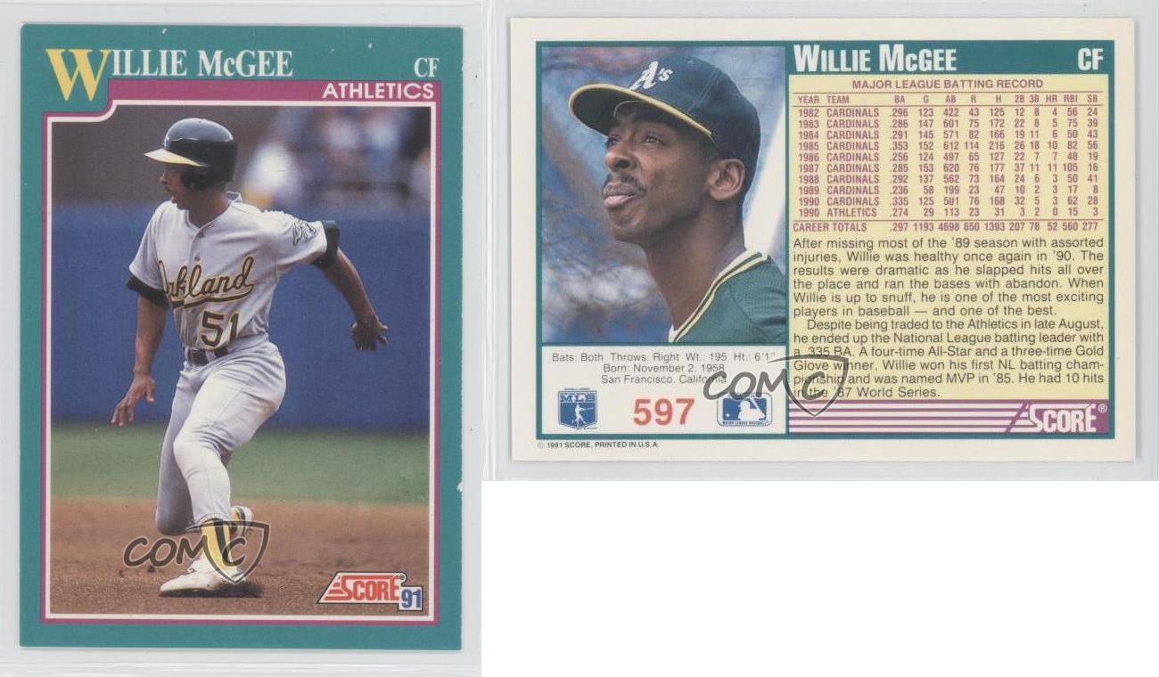 1991 Score 597 Willie McGee Oakland Athletics Baseball Card eBay