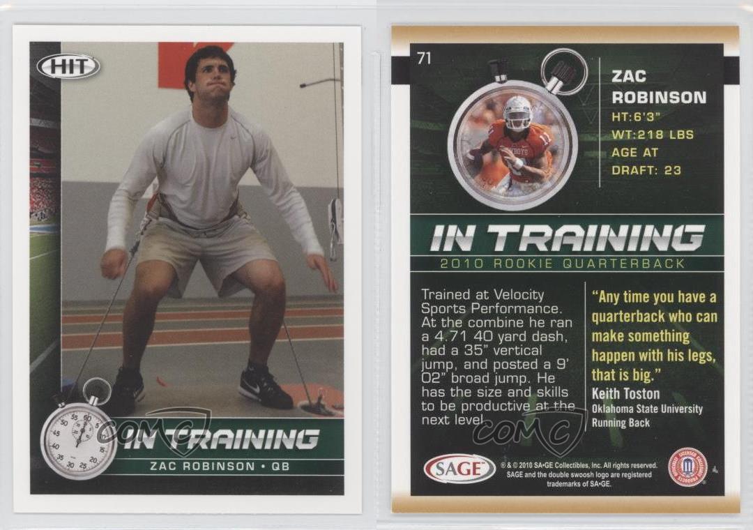 2010 SAGE Hit In Training Zac Robinson #71 Rookie RC - Picture 4 of 5