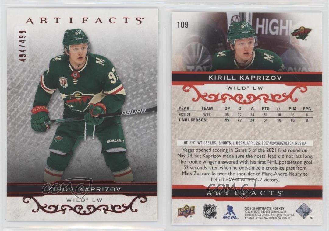 Artefactos de cubierta superior 2021-22 estrellas rubí/499 Kirill Kaprizov #109 - Imagen 4 de 5