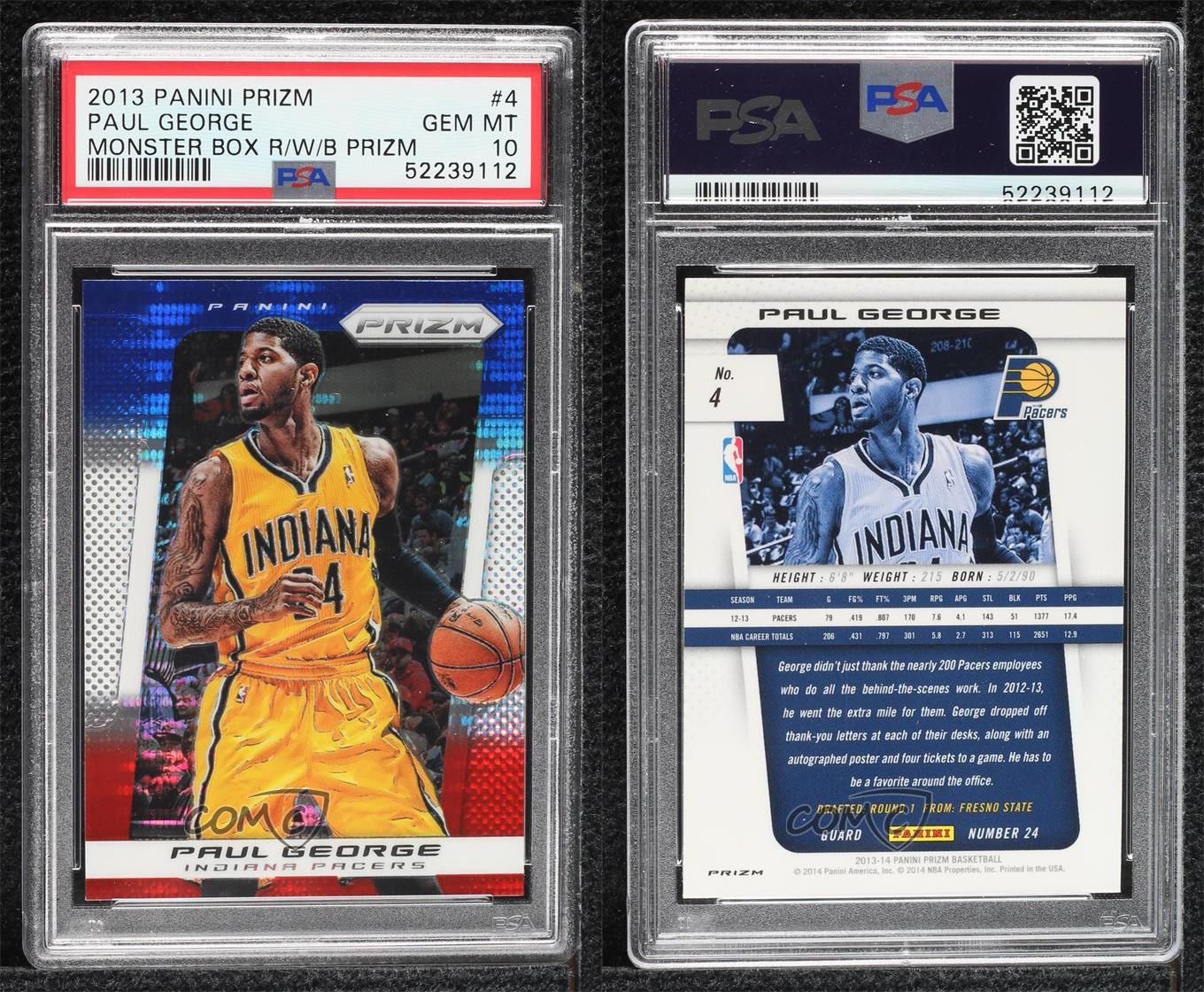 2013-14 Panini Prizm Blue White & Red Pulsar Prizm Paul George #4 PSA 10 GEM MT