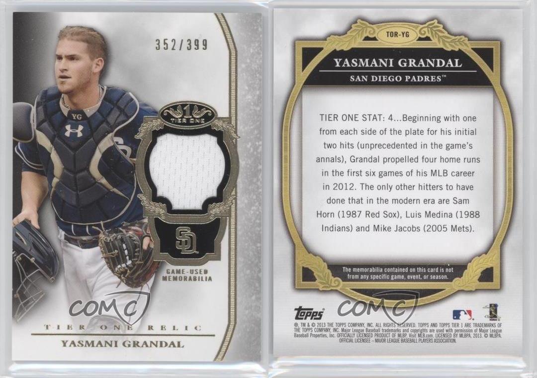 Yasmani Grandal player worn jersey patch baseball card (San Diego Padres)  2013 Topps Tier One #TORYG LE 7/399