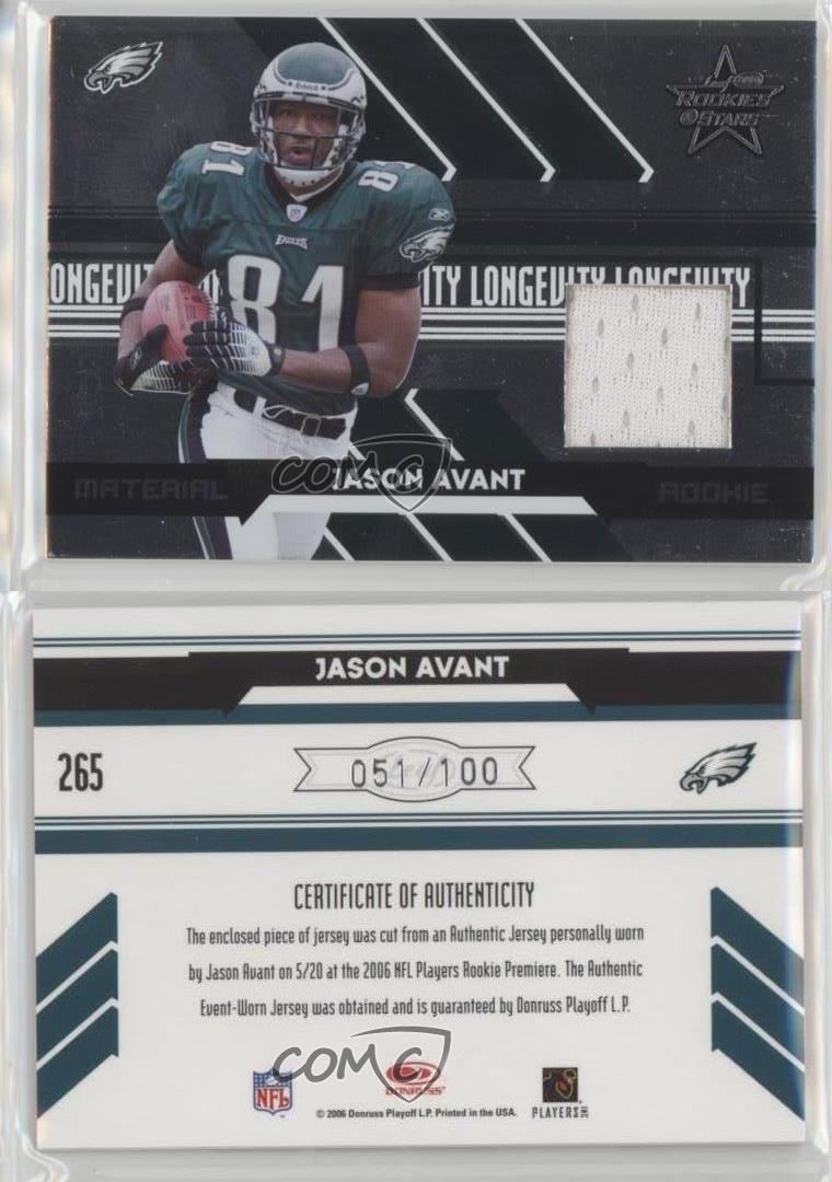 2006 Leaf Rookies & Stars Longevity #265 Jason Avant Jersey Card 008/499  Eagles