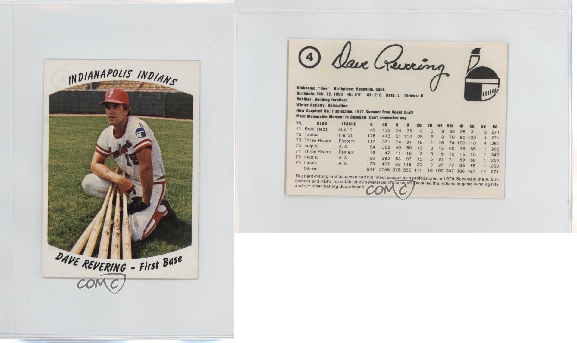 1977 Thomas Akins Indianapolis Indians Dave Revering #4 - Picture 3 of 3