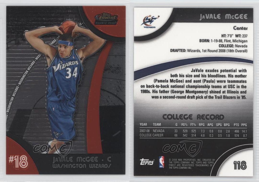 2007-08 Topps Finest 2008-09 Rookie JaVale McGee #118 - Picture 3 of 4