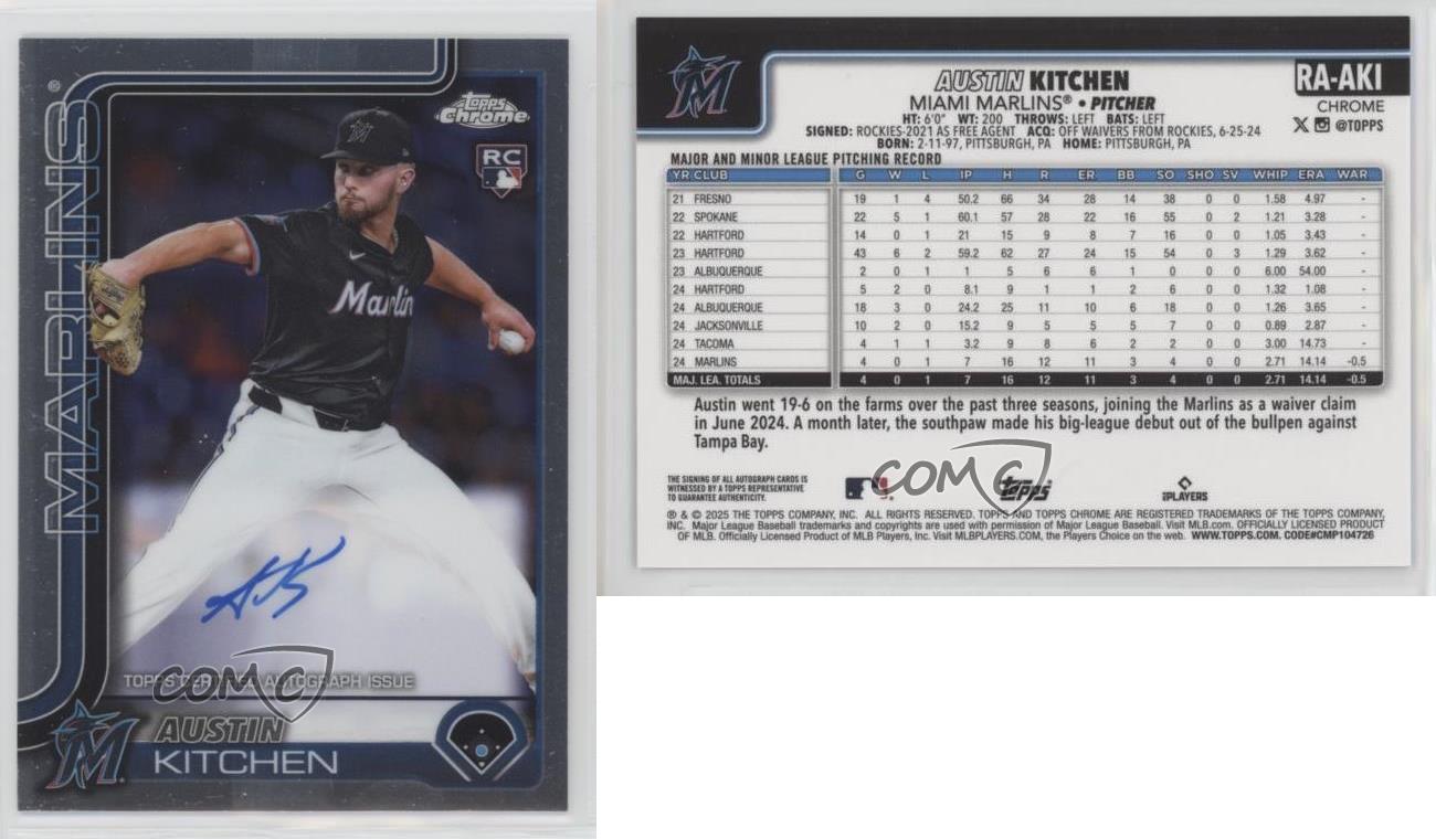 2025 Topps Chrome Rookie Auto Austin Kitchen #RA-AKI Auto RC