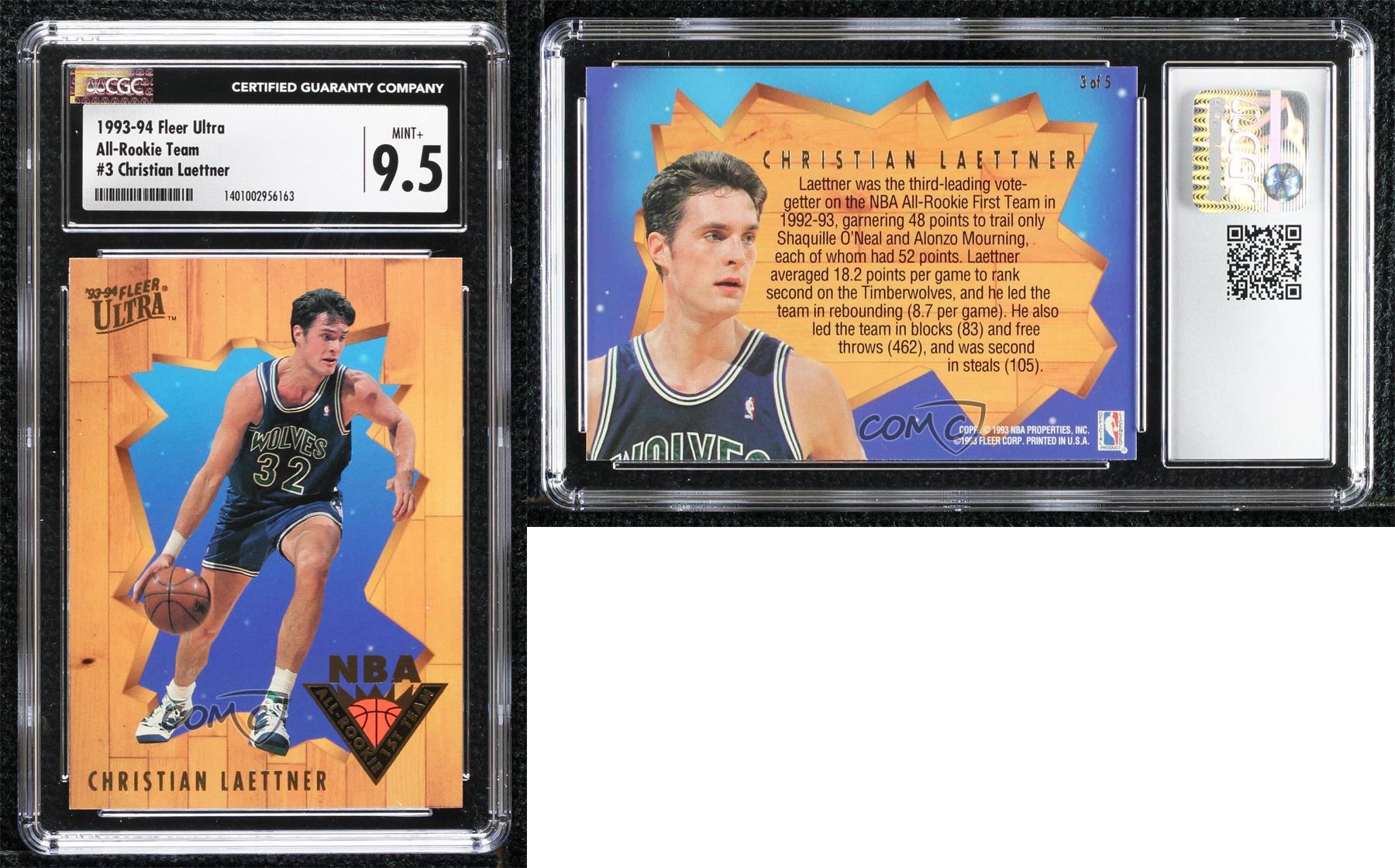 1993-94 Fleer Ultra NBA All-Rookie 1st Team Christian Laettner #3 CGC 9.5 Mint+ - Picture 3 of 3
