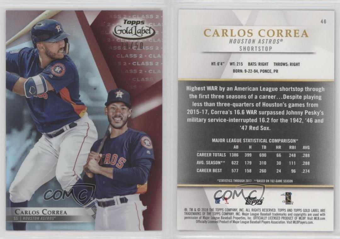 2018 Topps Gold Label Clase 2 Rojo/50 Carlos Correa #46 - Imagen 4 de 4