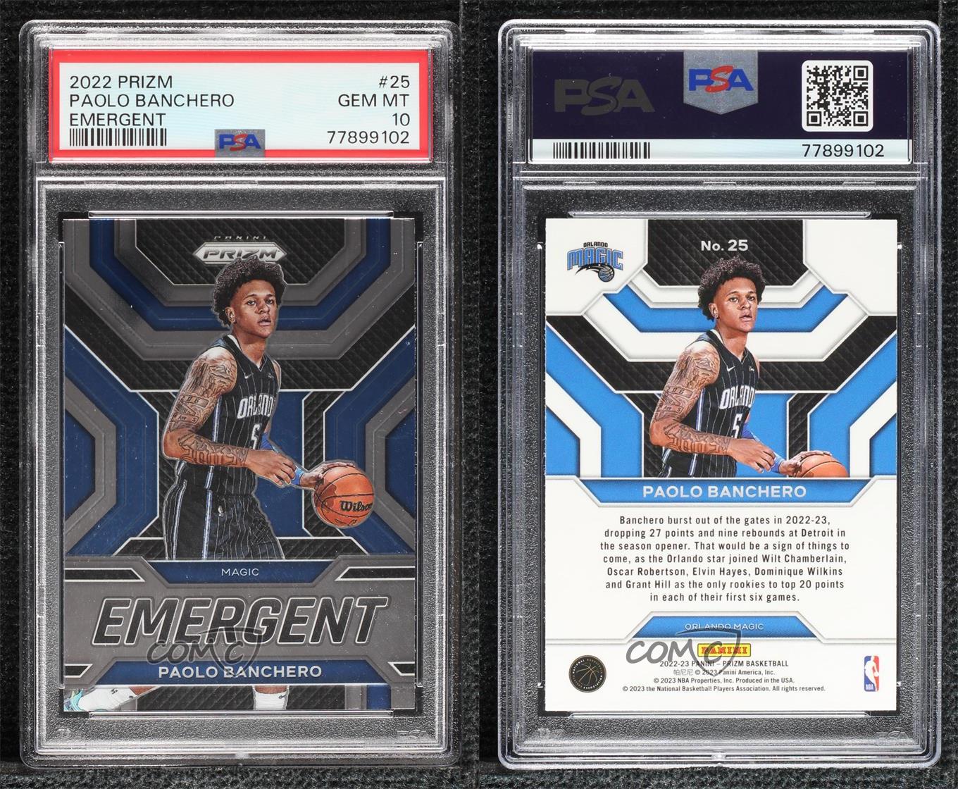 2022-23 Panini Prizm Emergent Paolo Banchero #25 PSA 10 GEM MT Rookie RC