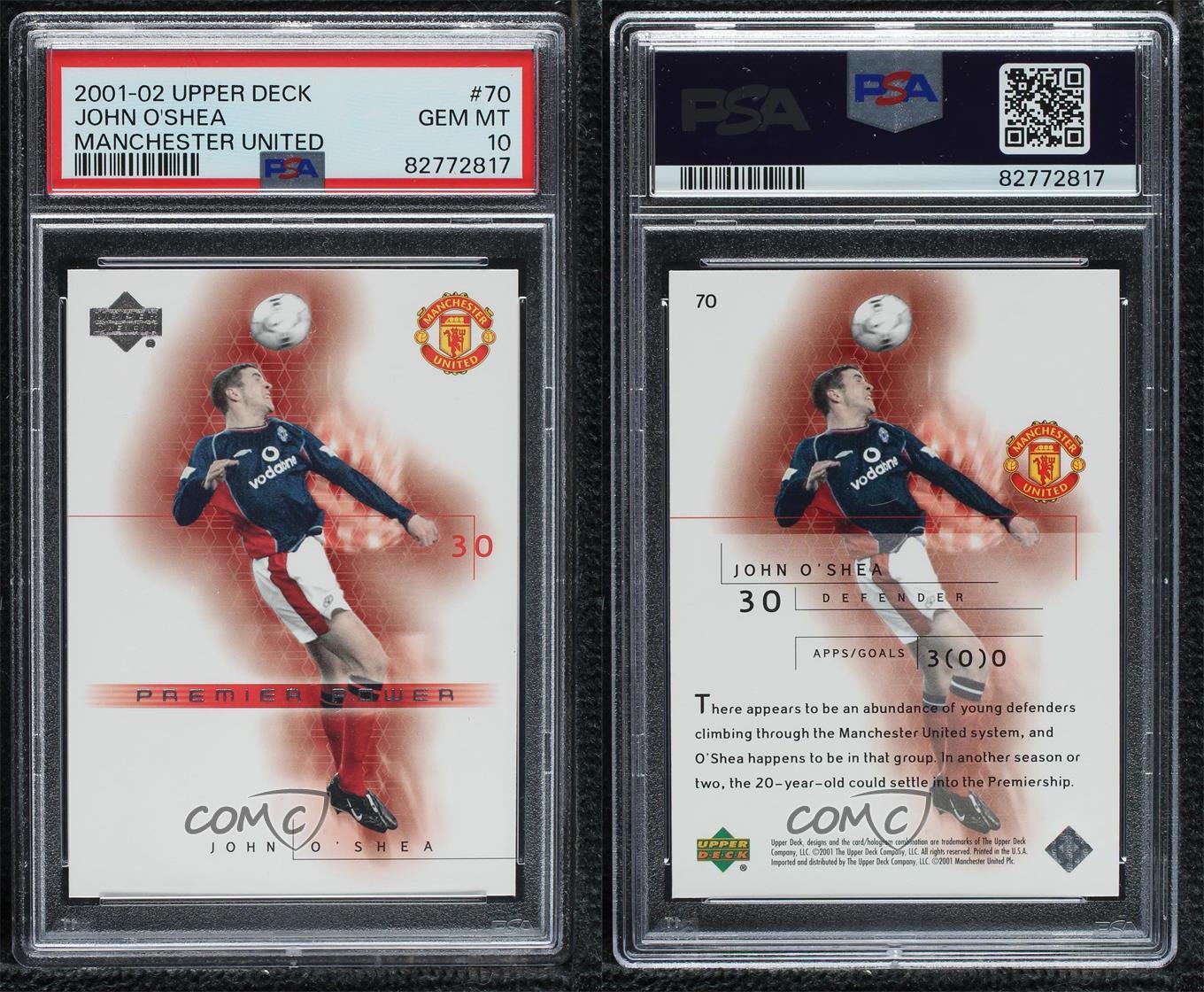 2001-02 Upper Deck Manchester United Premier Power John O'Shea #70 PSA 10 GEM MT - Picture 3 of 3