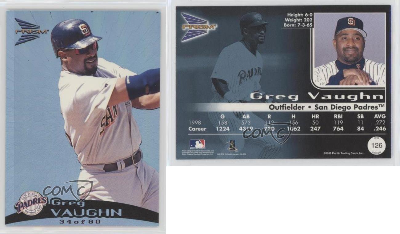 1999 Pacific Prism - [Base] - Holographic Blue #126 - Greg Vaughn /80