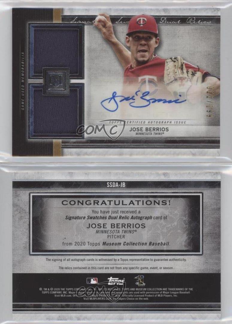 Jose Berrios 2020 Topps Museum Collection Dual Relic Jersey Auto #d 125/199