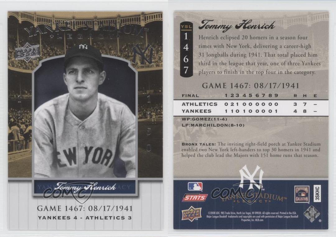 2008 vendre Upper Deck Yankee Stadium Legacy Tommy Henrich #YSL1467