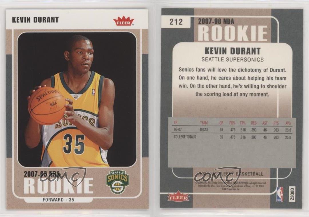 Graded 2007-08 Fleer Kevin Durant #212 Rookie RC Basketball