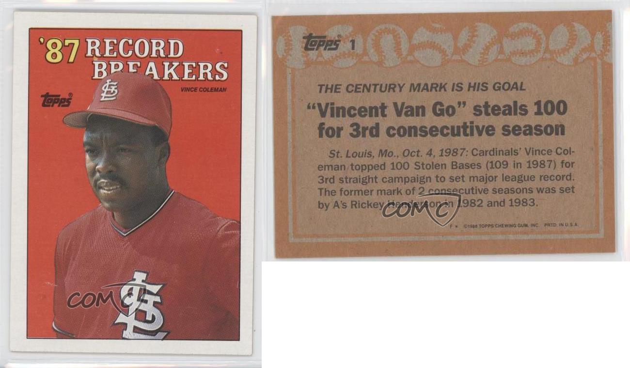 1988 Topps 1 &#39;87 Record Breakers Vince Coleman St. Louis Cardinals Baseball Card | eBay