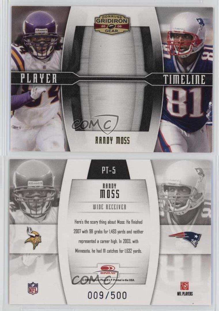 2008 Donruss Gridiron Gear Player Timeline /500 Randy Moss #PT-5 HOF - Foto 3 di 3