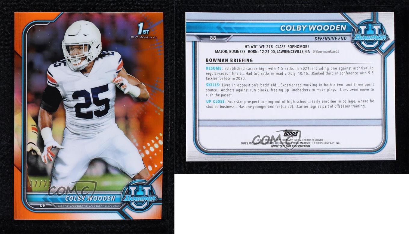 2021-22 Bowman U Chrome Prospects Orange Refractor /25 Colby Wooden #88 - Zdjęcie 4 z 4