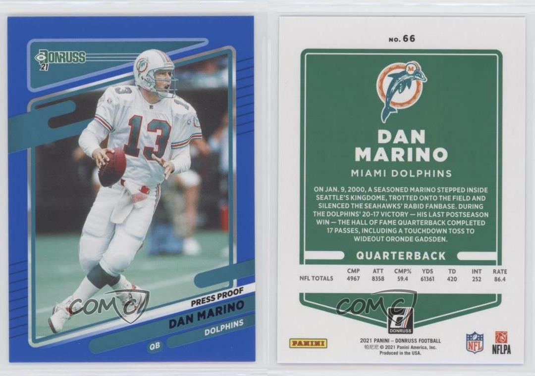 Dan Marino 2021 Panini Donruss Football Base Card #66 Miami Dolphins