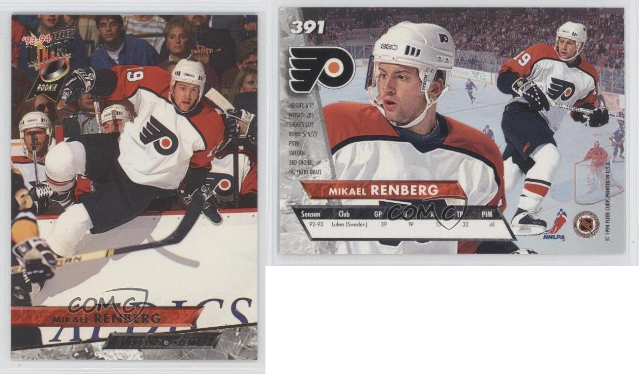 1993 94 fleer ultra 391 mikael renberg philadelphia flyers hockey flyers renberg