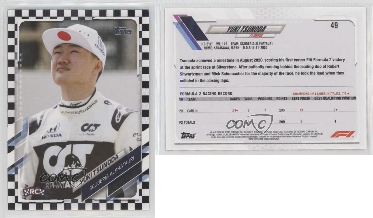 2021 Topps Formula 1 F1 Drivers Checkered Flag Yuki Tsunoda #49 Rookie RC