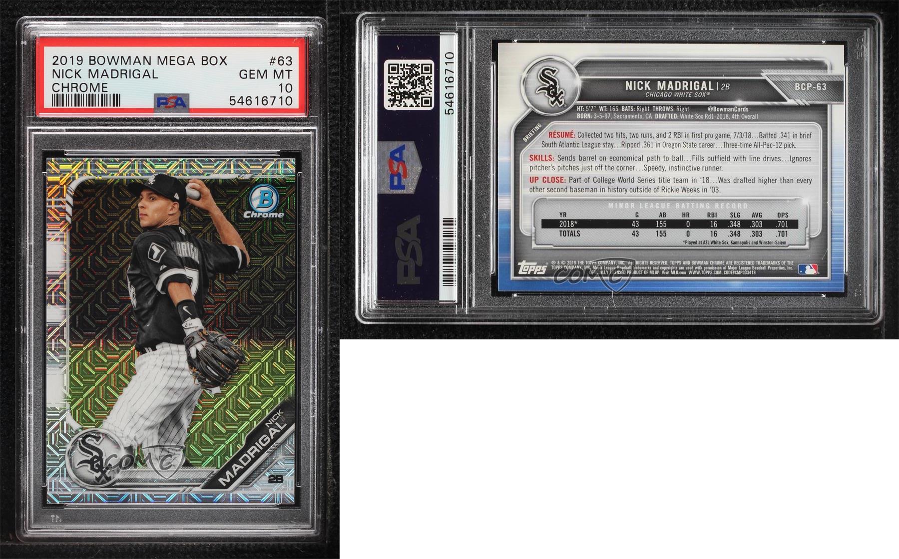 2019 Bowman Chrome Prospects Mega Box Mojo Refractor Nick Madrigal PSA 10 GEM MT - Picture 3 of 4