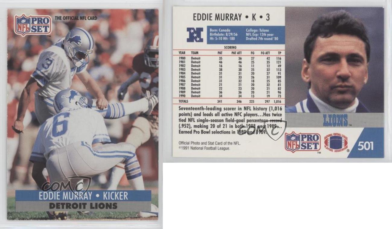 Eddie Murray Signed 1991 Pro Set Card #501 Detroit Lions