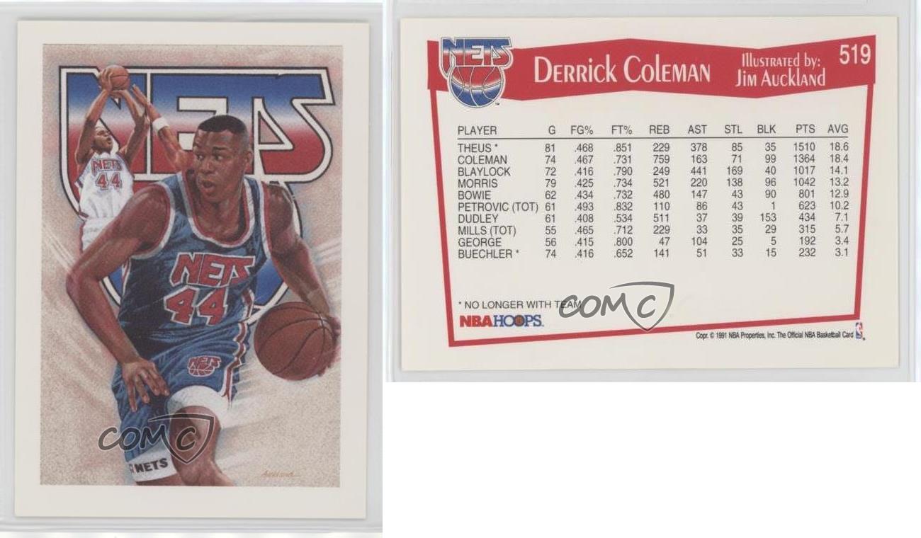 1991-92 NBA HOOPS Derrick Coleman TEAM CARD #519 New Jersey Nets Basket 