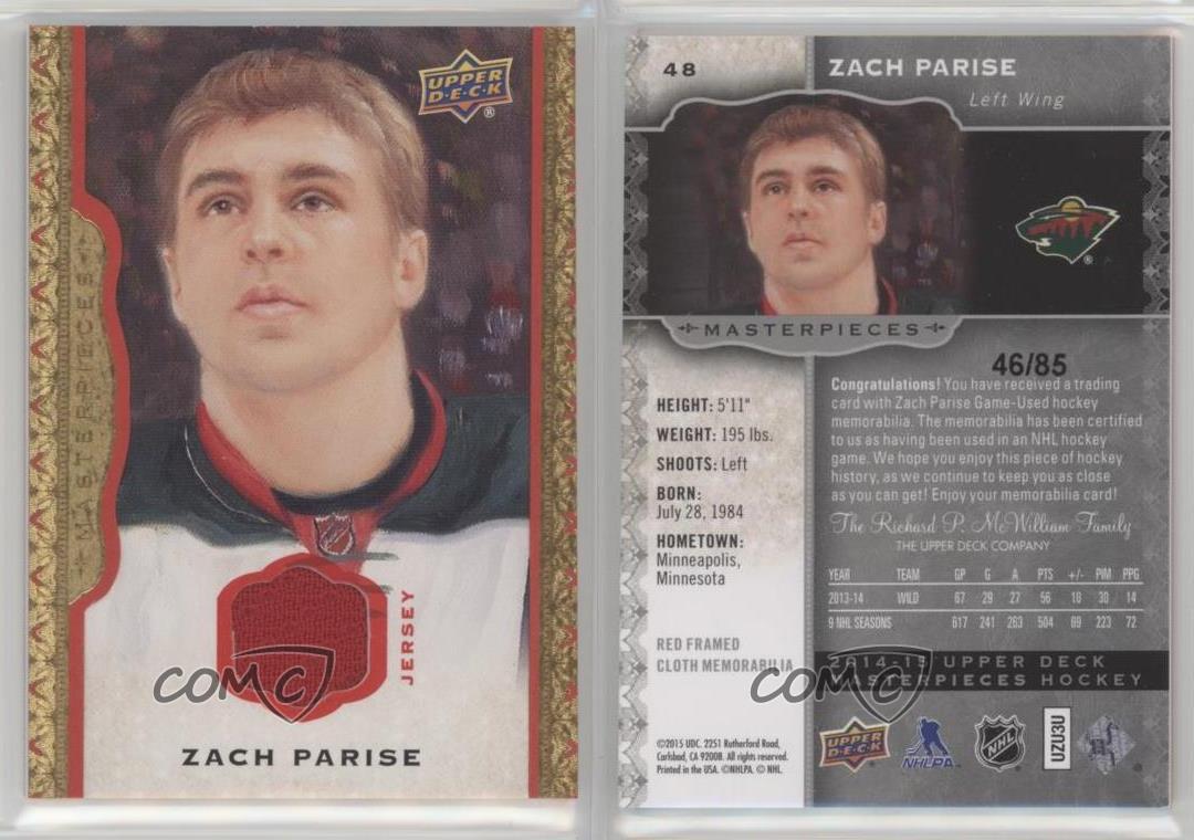 2014-15 Upper Deck Masterpieces Red Framed Memorabilia /85 Zach Parise #48