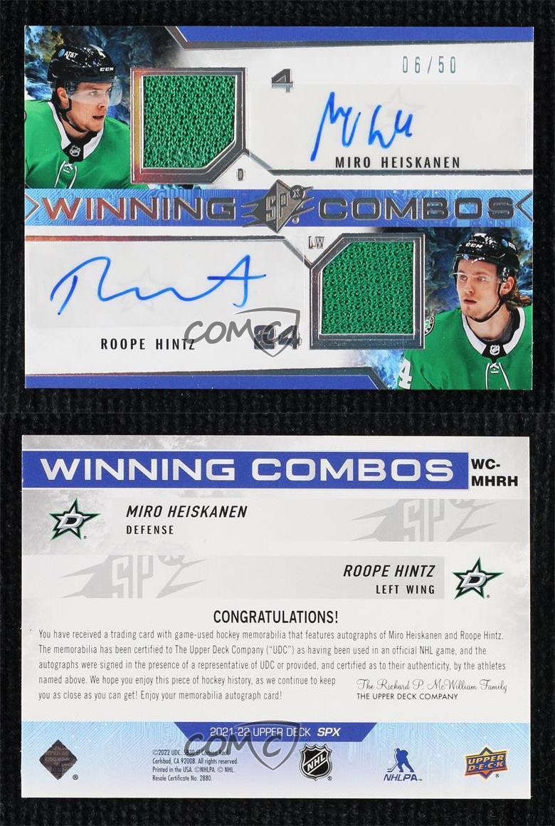 2021-22 SPx Winning Combos Jersey /50 Miro Heiskanen Roope Hintz #WC-MHRH Auto - Picture 3 of 3