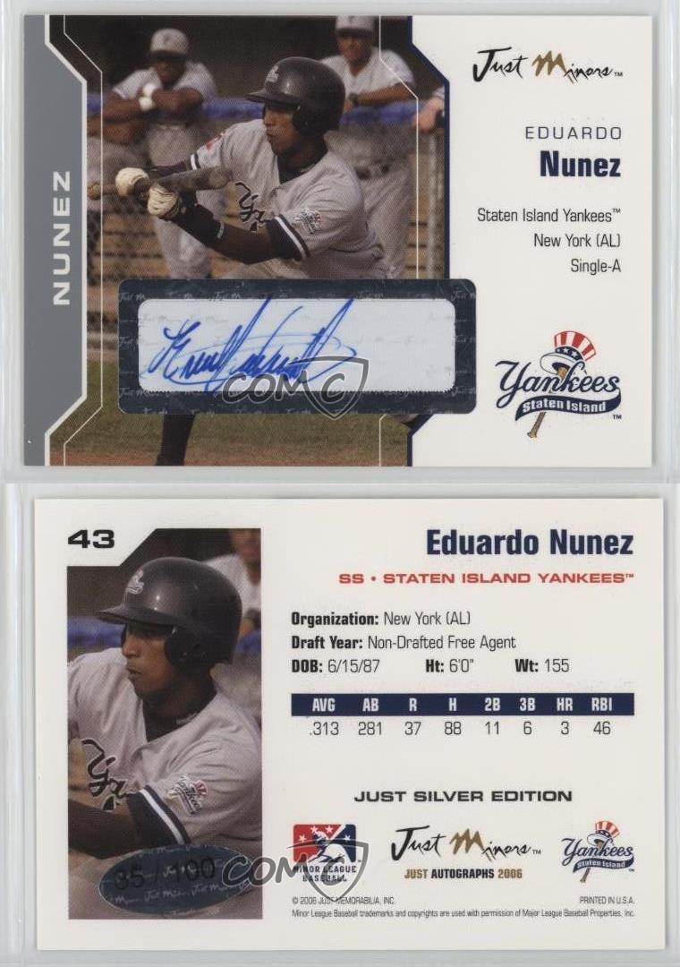 2006 Just Minors Just Auto Silver Auto /100 Eduardo Nunez #43 Auto - Picture 3 of 3