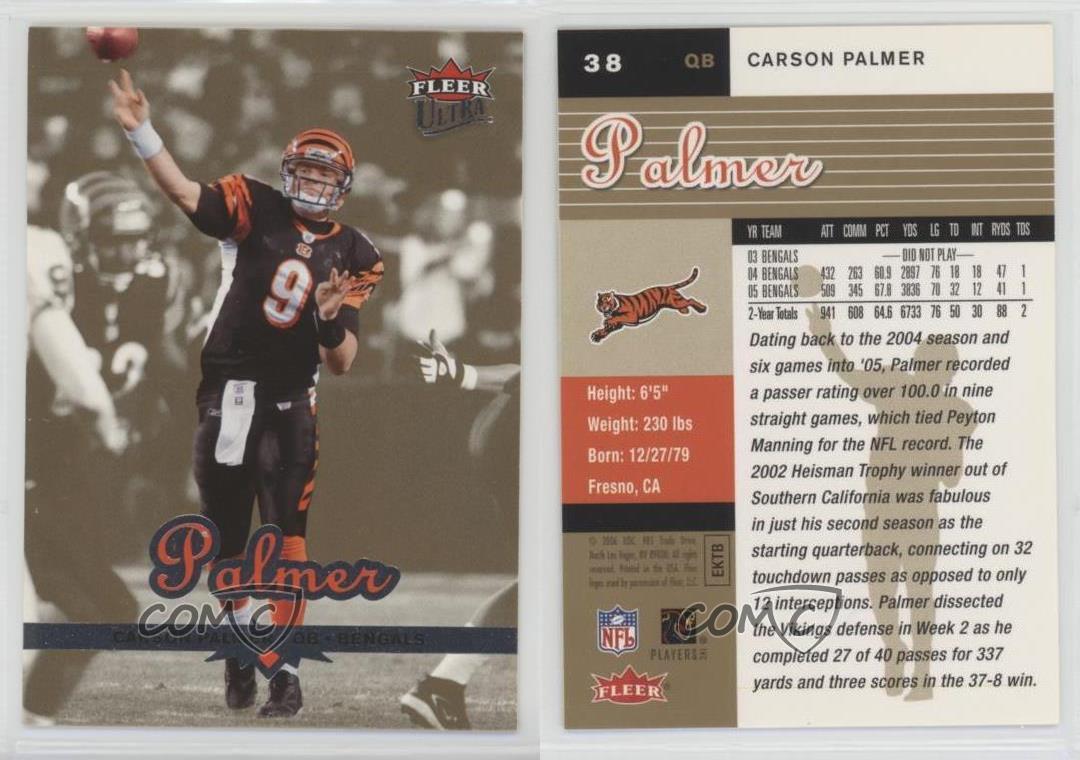 Carson Palmer 2006 Fleer Ultra Gold Medallion Football Card #38 -  Cincinnati Bengals at 's Sports Collectibles Store