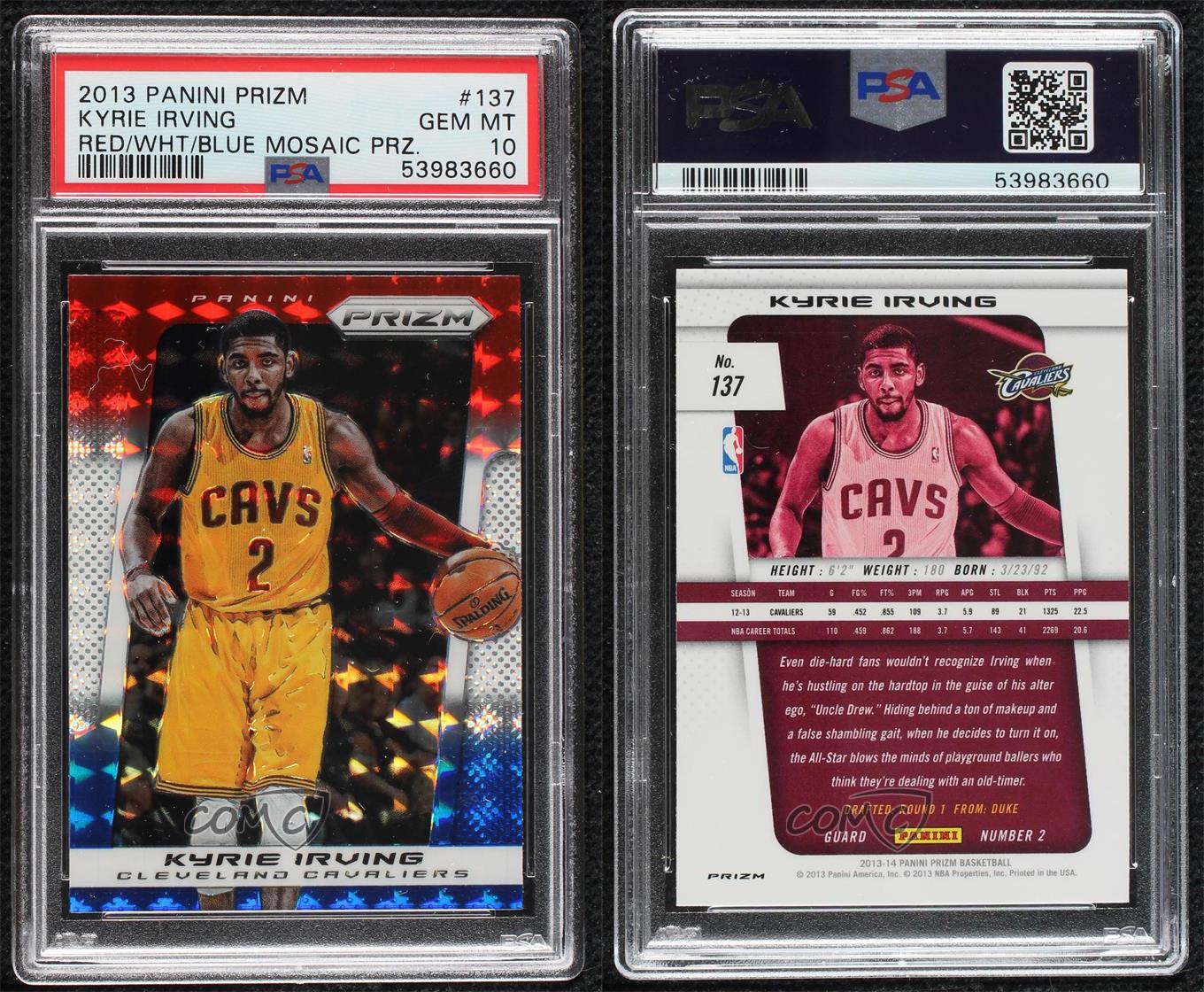 2013-14 Panini Prizm Red White & Blue Mosaic Kyrie Irving #137 PSA 10 GEM MT - Foto 3 di 3