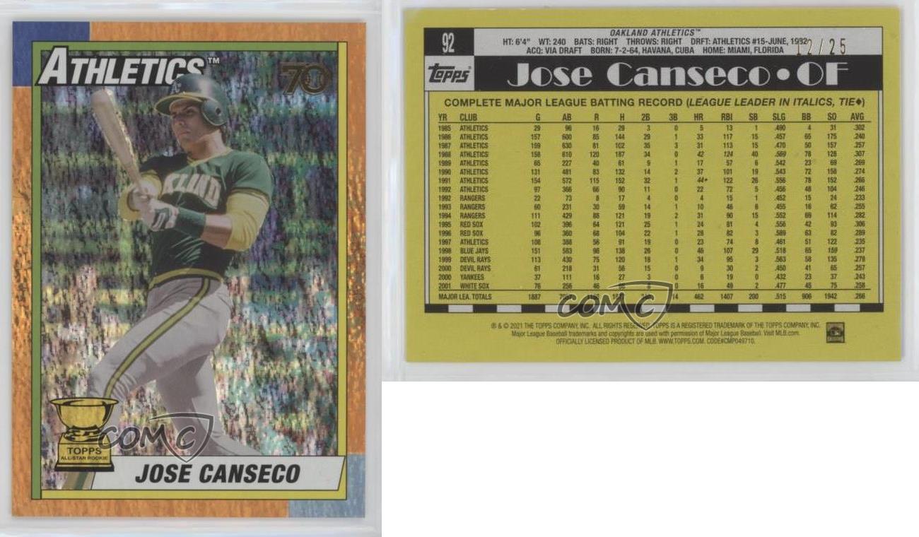 Completed my Jose Canseco 2021 Rookie Cup Rainbow : r/baseballcards