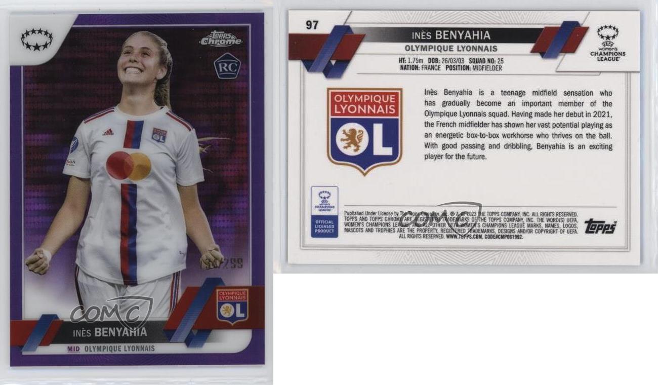 2022 Chrome UEFA Women's Champions League /299 Ines Benyahia Inès #97 Rookie RC - Picture 4 of 4