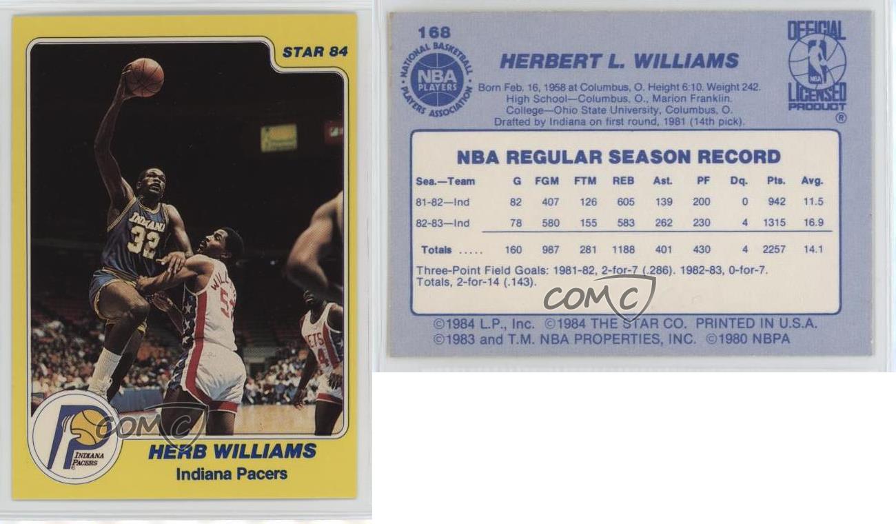 1983-84 Star Herb Williams #168 Rookie RC