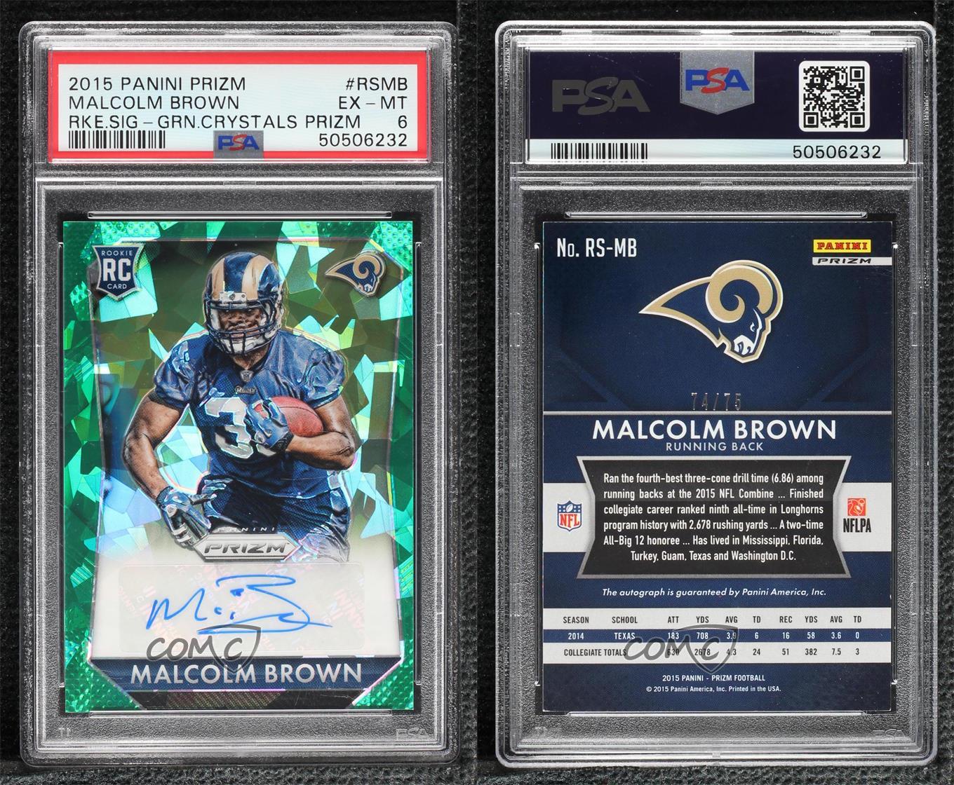 2015 Prizm Signatures Green Crystal /75 Malcolm Brown PSA 6 Rookie Auto RC