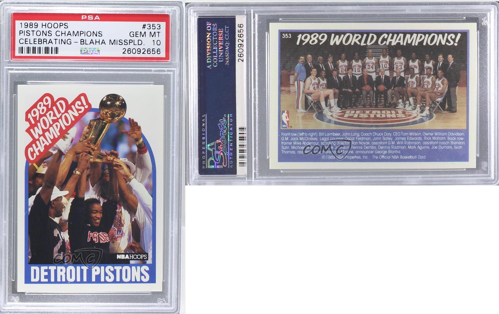 1989 NBA Hoops 353.1 World Champions! (Detroit Pistons Team) PSA 10
